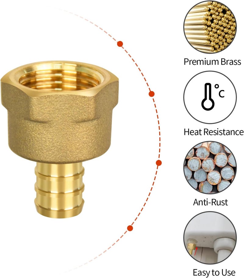 Ruby Q 20 Pack PEX 1/2" x 1/2" NPT Female Fittings, 1/2" x 1/2" NPT Female Threaded Adapter Crimp Fitting, Brass, Full Port for PEX pipes in plumbing jobs - Image 3